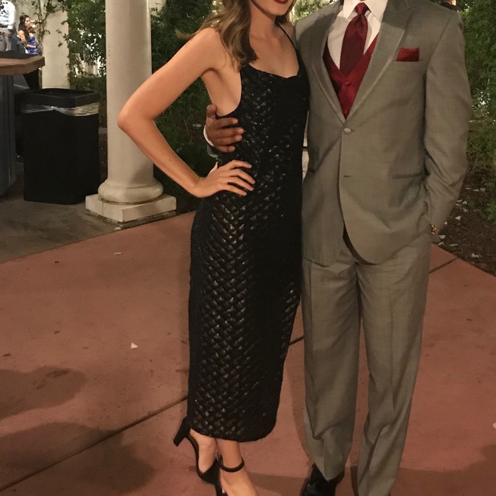 Black Sequin Midi Dress with Slit